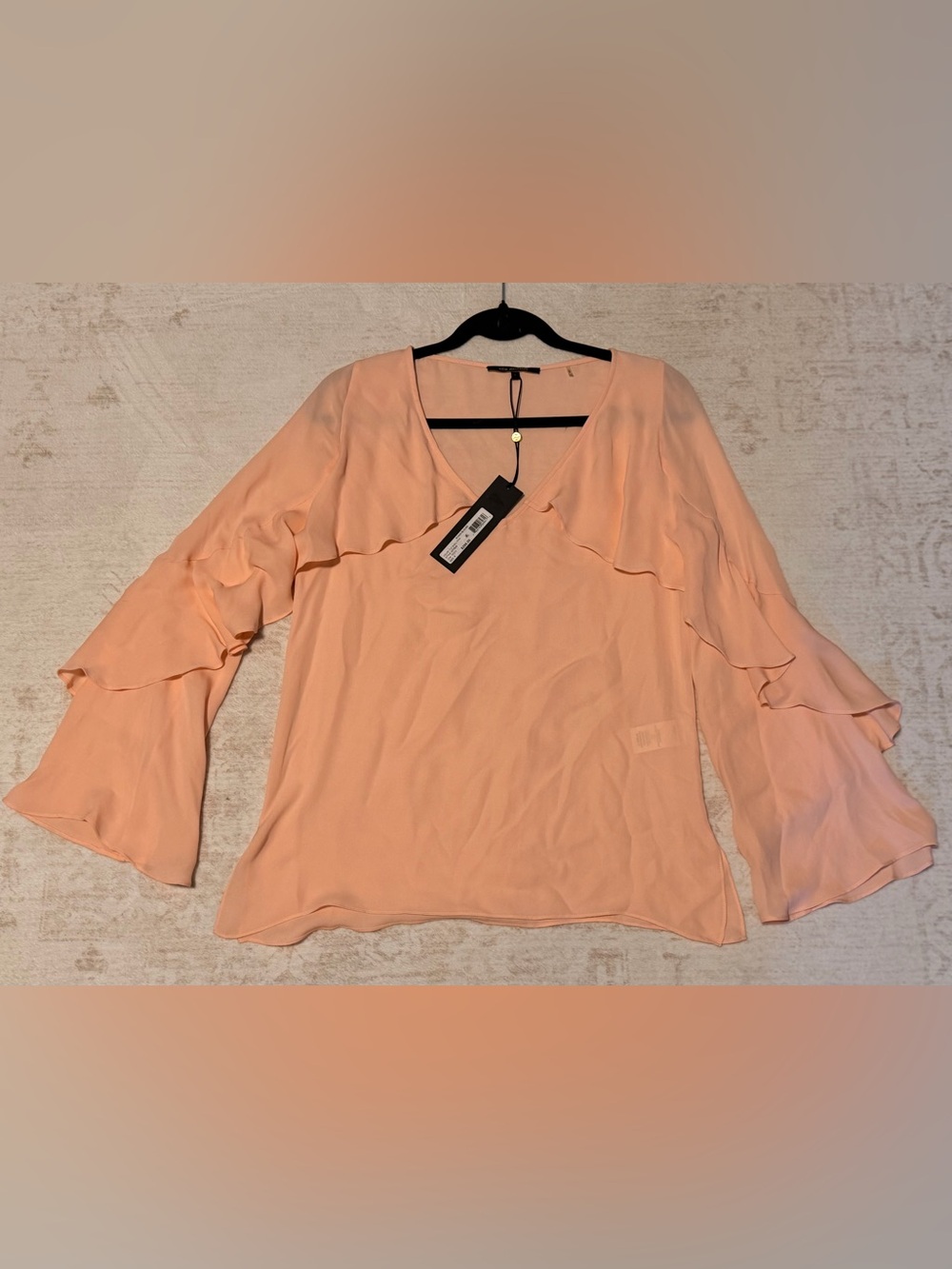 Kobi Halperin Silk Pink Ruffle V-Neck Blouse